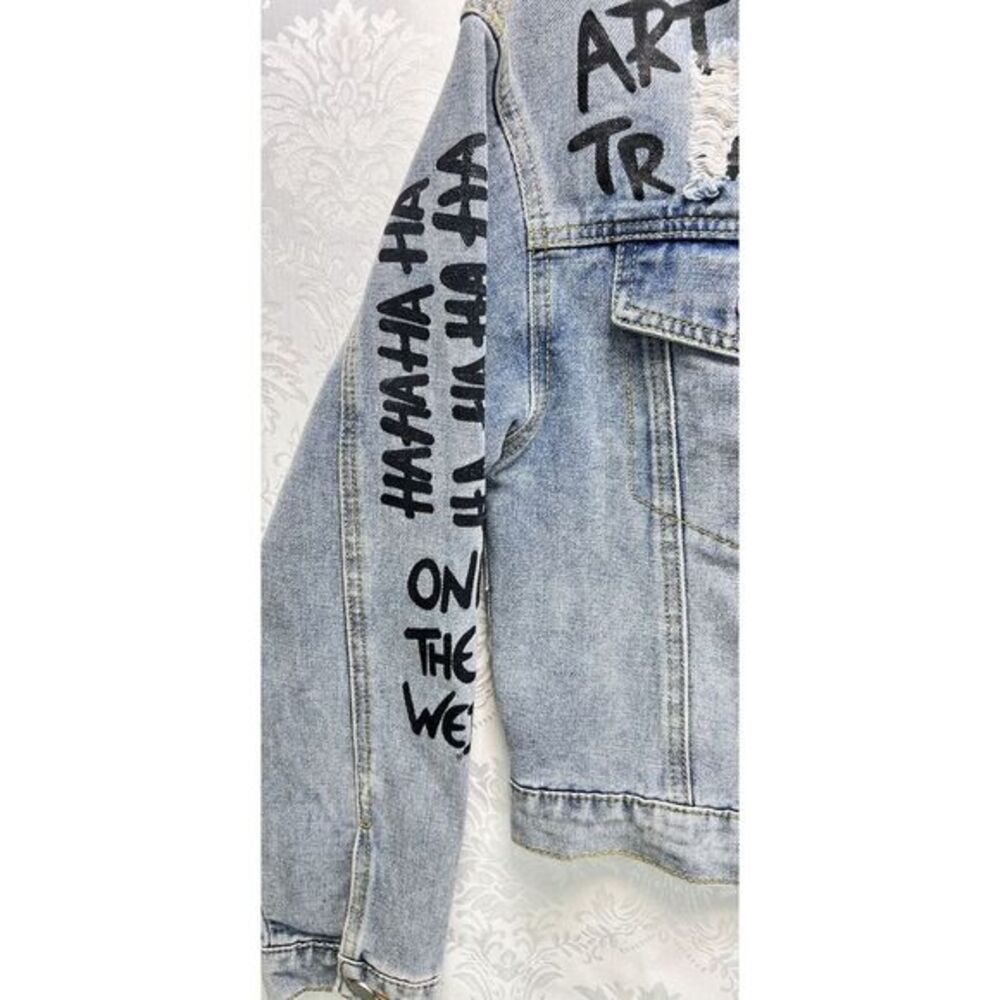 Pre-Loved - Blue Graffiti Jacket - Trendy Distressed Style - Women - See Images - Picture 6 of 17